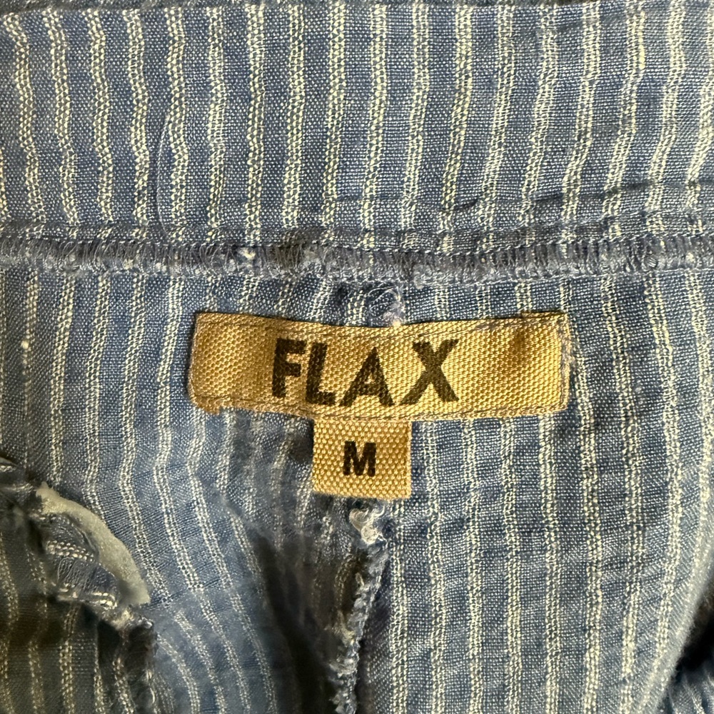 FLAX Blue Striped Linen Capri Pants - Picture 5 of 8